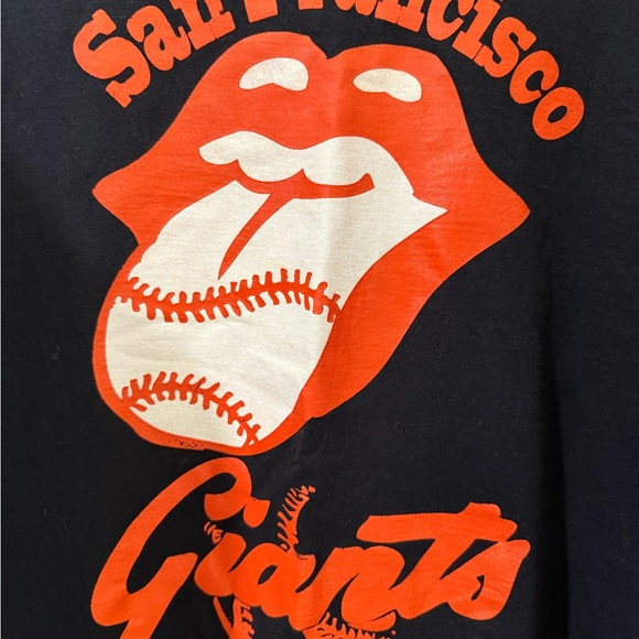 VTG SF Giants & Rolling Stones Mens M Black Short Sleeve Shirt 20” X 26” - Picture 2 of 3